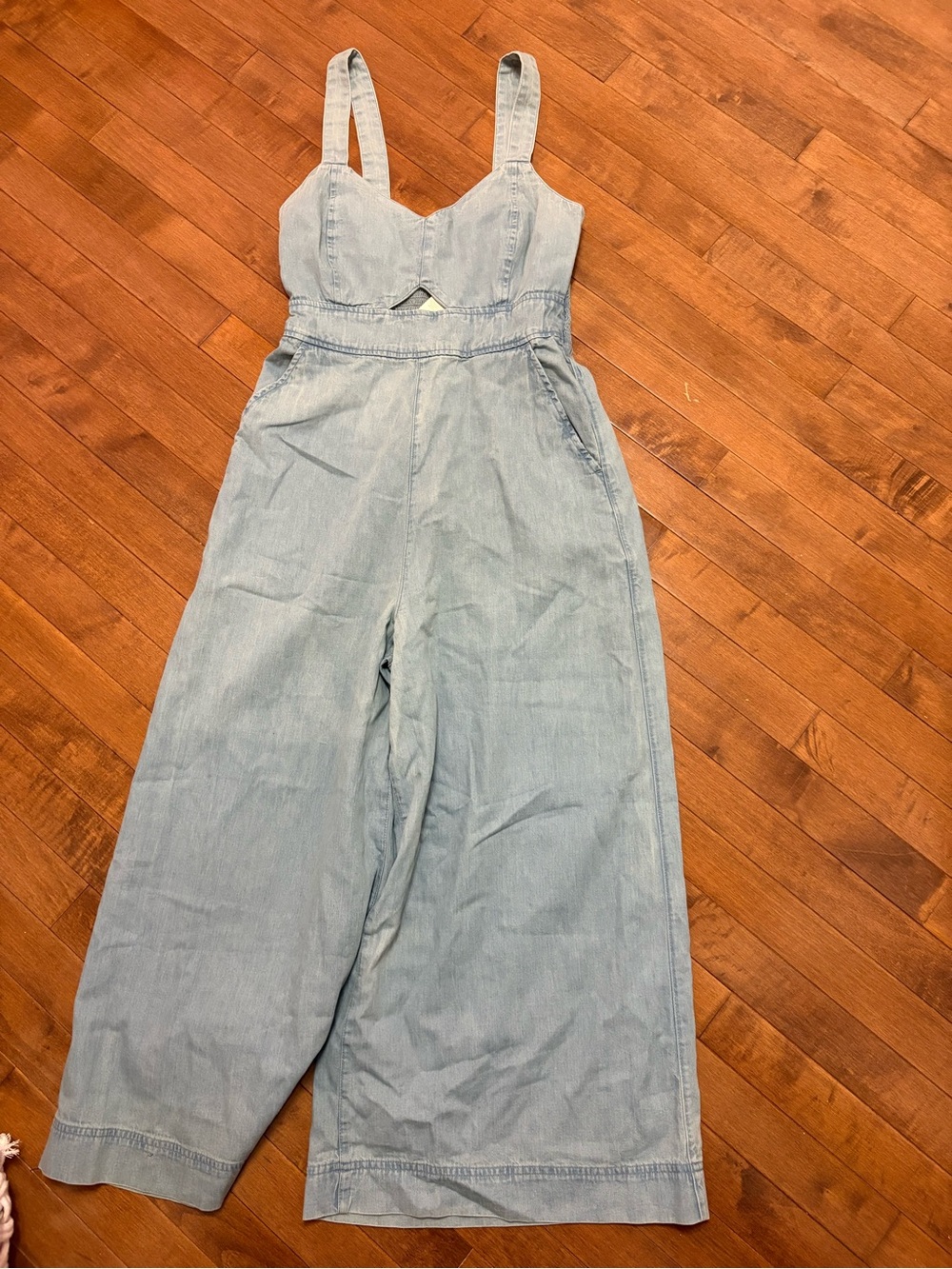 aerie Light Blue Denim Wide-Leg Jumpsuit with Cutout Detail